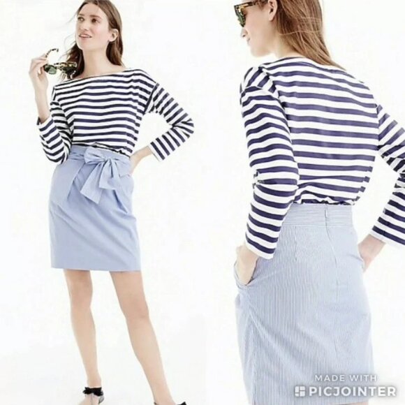 J. Crew Dresses & Skirts - J.Crew Blue Wrap Around Tie Skirt Shirting Stripes W/Bow Size 00- Coastal/Preppy